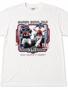 Reebok Super Bowl XLII Tom Brady Eli Manning Graphic Tee L New